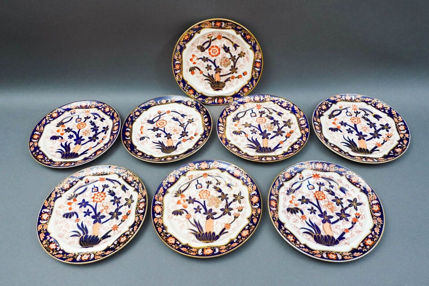 Copeland English 2 609 Imari Style Cobalt Gold Porcelain 8 3/8" Plate Set Of 8