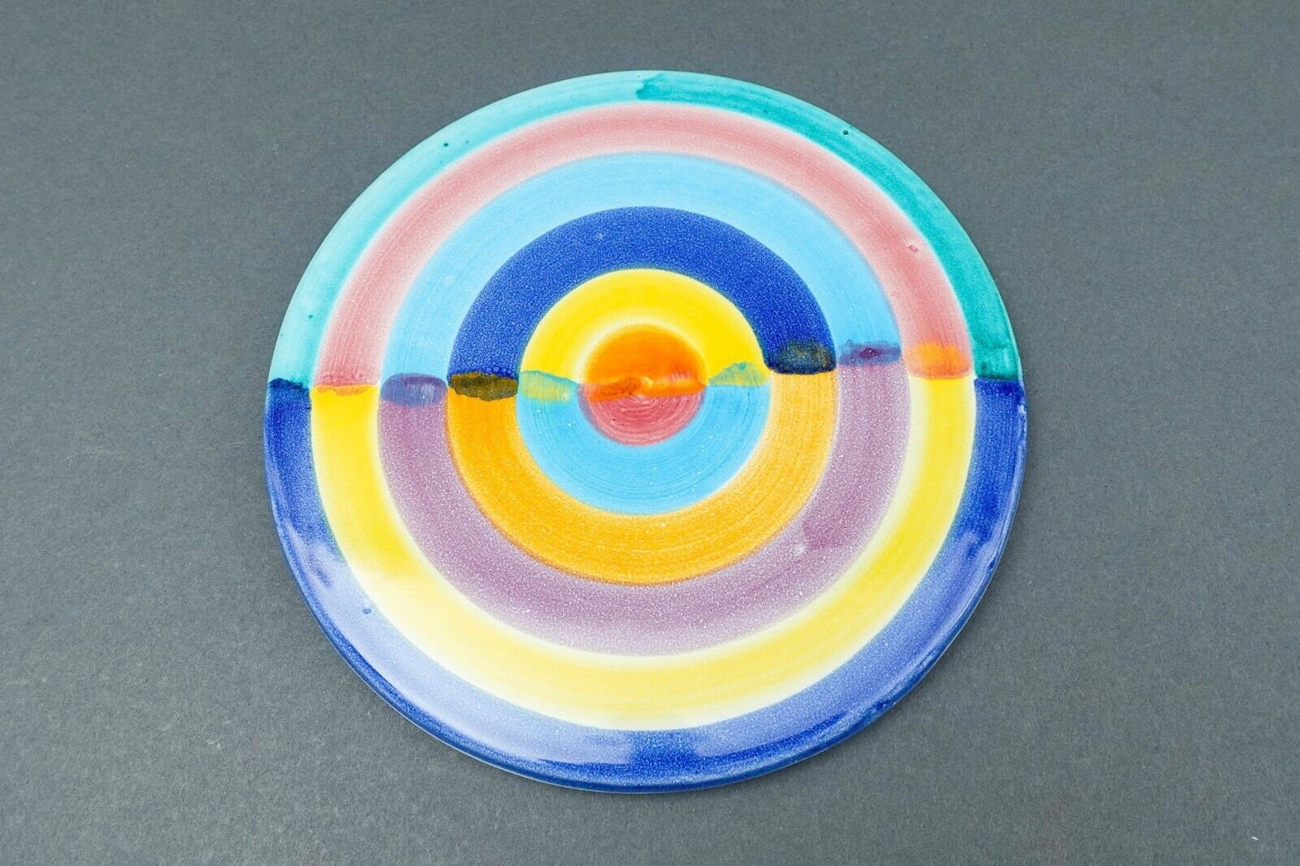 Italian Hand Painted Colorful Pottery Round 7 1/4" Trivet Hot Plate Set Of 3
