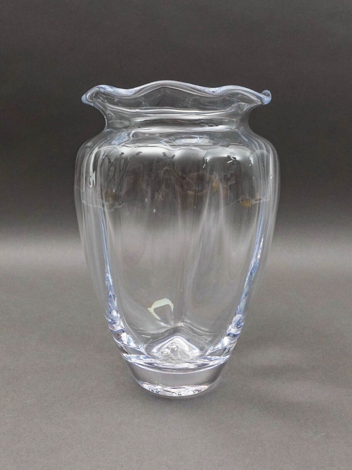 Simon Pearce Crystal Chelsea Hand Blown Optic Cinched Glass Vase Ruffle Rim 9.5"