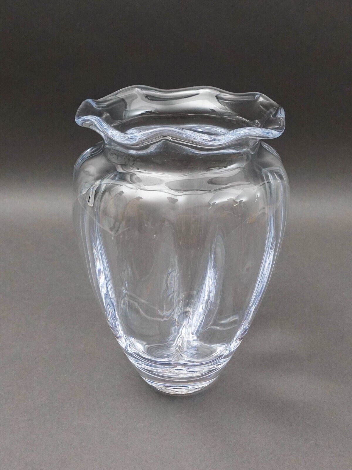 Simon Pearce Crystal Chelsea Hand Blown Optic Cinched Glass Vase Ruffle Rim 9.5"