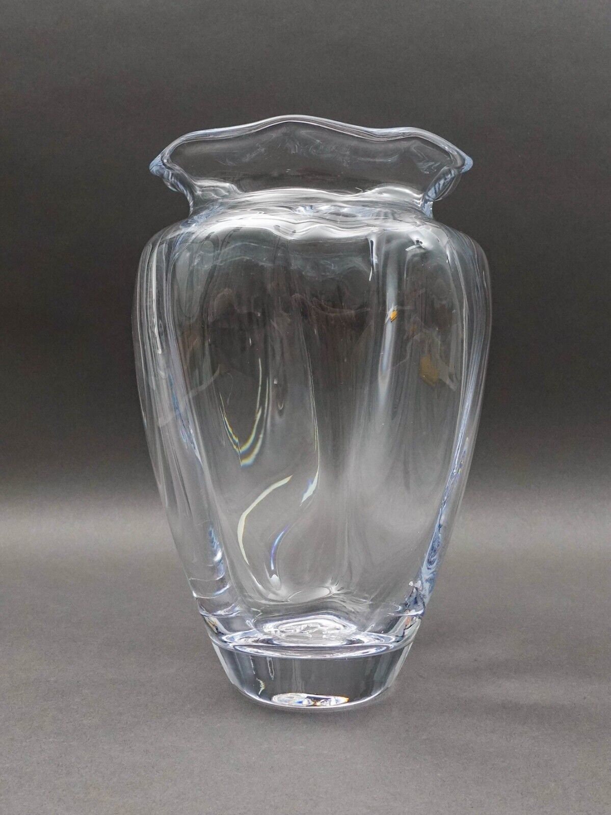 Simon Pearce Crystal Chelsea Hand Blown Optic Cinched Glass Vase Ruffle Rim 9.5"
