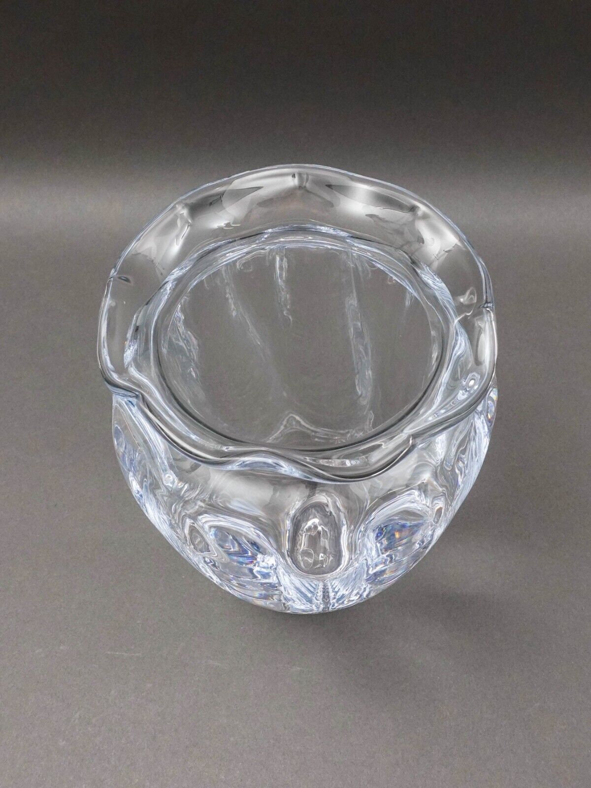 Simon Pearce Crystal Chelsea Hand Blown Optic Cinched Glass Vase Ruffle Rim 9.5"