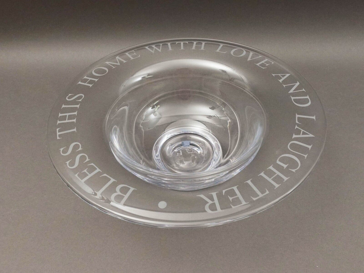 Simon Pearce Bless This Home With Love And Laughter Crystal Centerpiece Bowl 14"