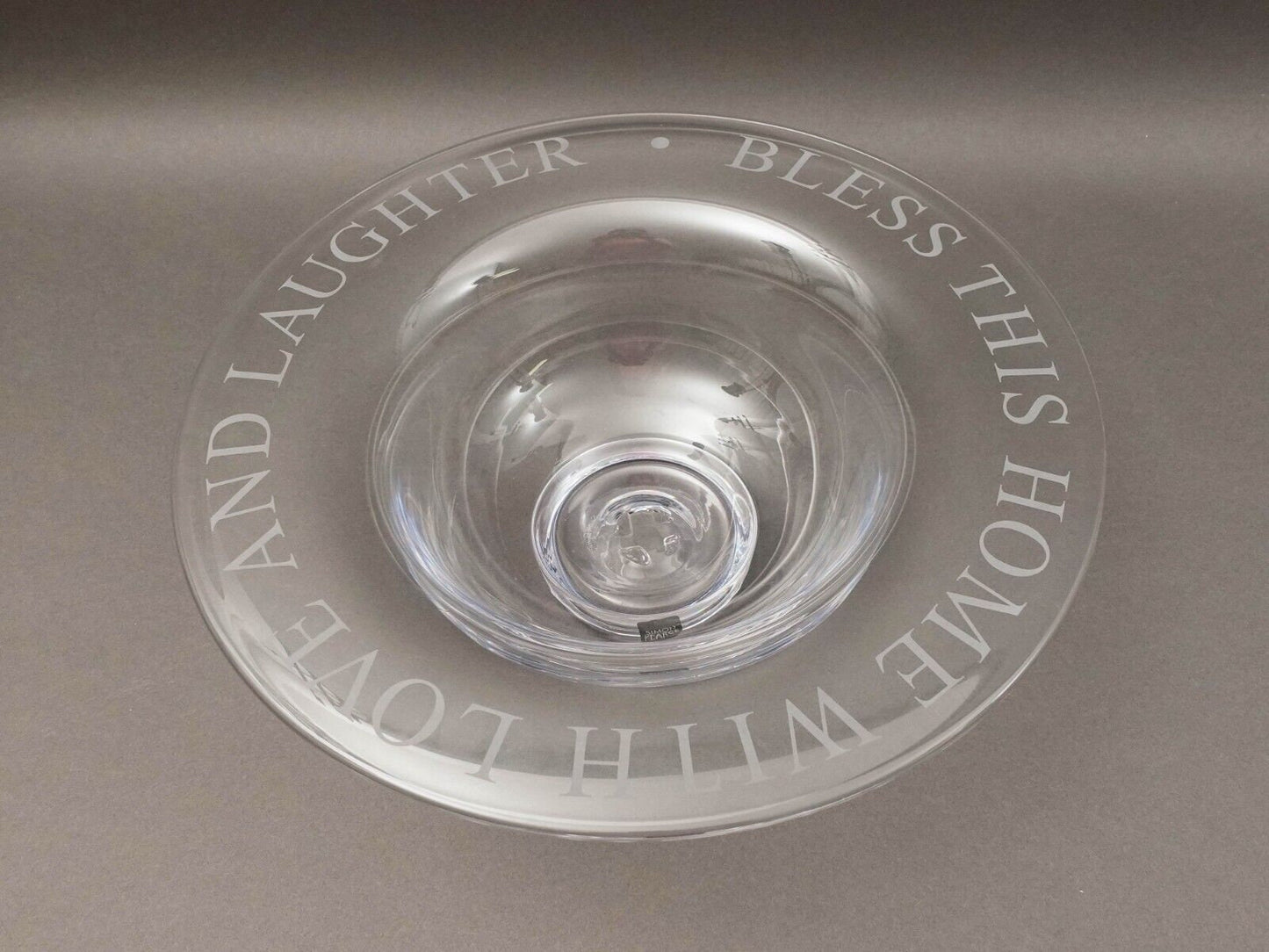 Simon Pearce Bless This Home With Love And Laughter Crystal Centerpiece Bowl 14"