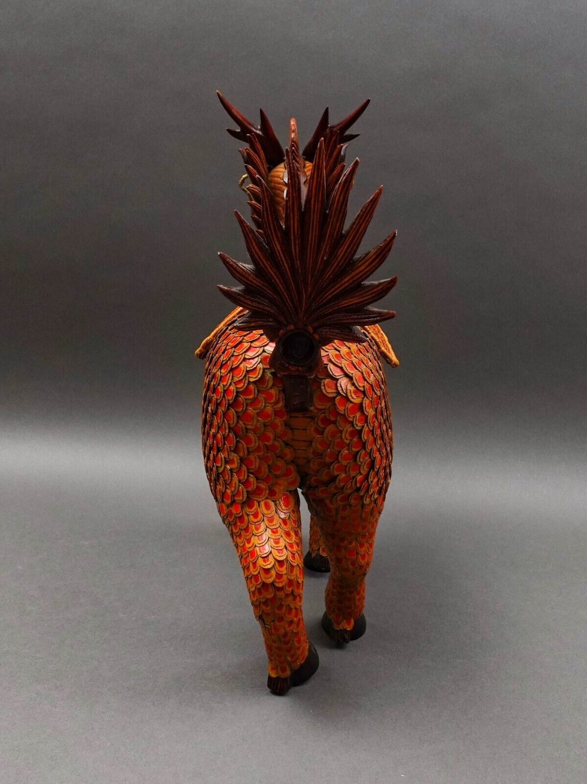 Shanghai Handicrafts Vintage Lacquer Wicker Bamboo Longma Dragon Basket (Read)