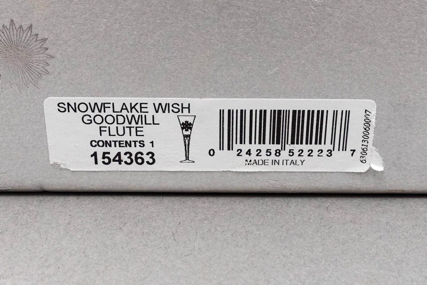 Waterford Crystal Snowflake Wishes "Goodwill "Clear Glass Champagne Flute (Read)