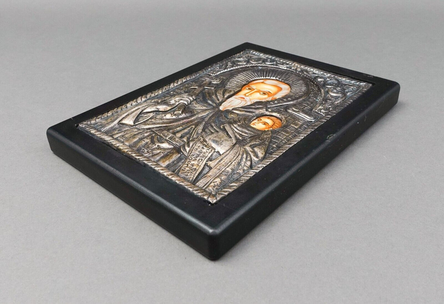 Saint Agios Stylianos Of Paphlagonia 950 Silver Greek Byzantine Icon Plaque