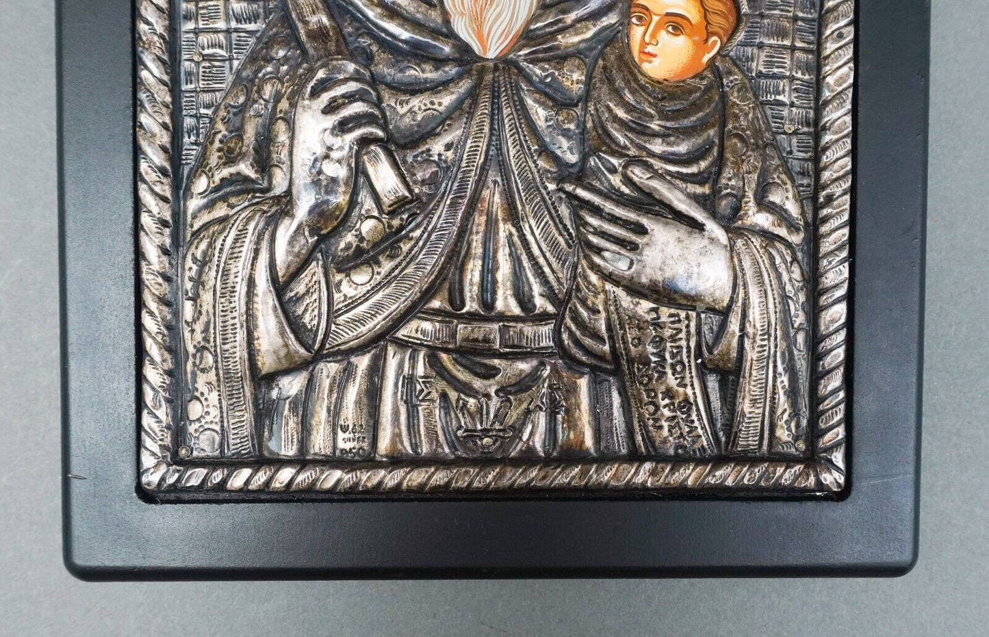 Saint Agios Stylianos Of Paphlagonia 950 Silver Greek Byzantine Icon Plaque