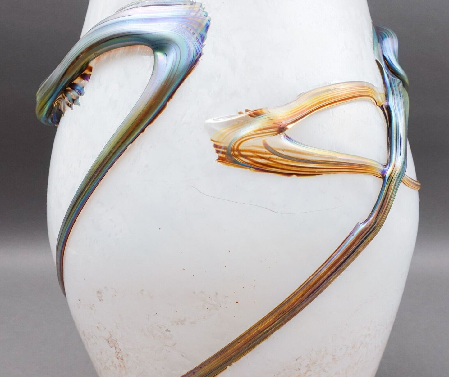 Marcel Saba France Signed Vintage Iridescent Art Glass Vase 16"