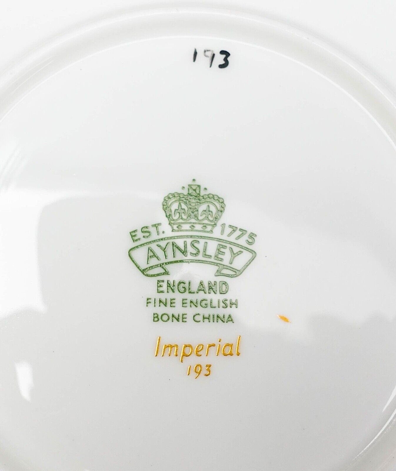 Aynsley England Imperial 193 Laurel Green Gold Cup & Saucer Set