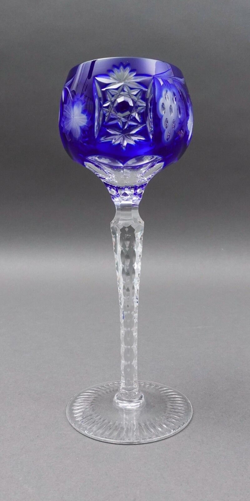 AJKA Crystal Marsala Cobalt Blue Cut To Clear 8.25" Wine Goblet Glasses Set Of 5