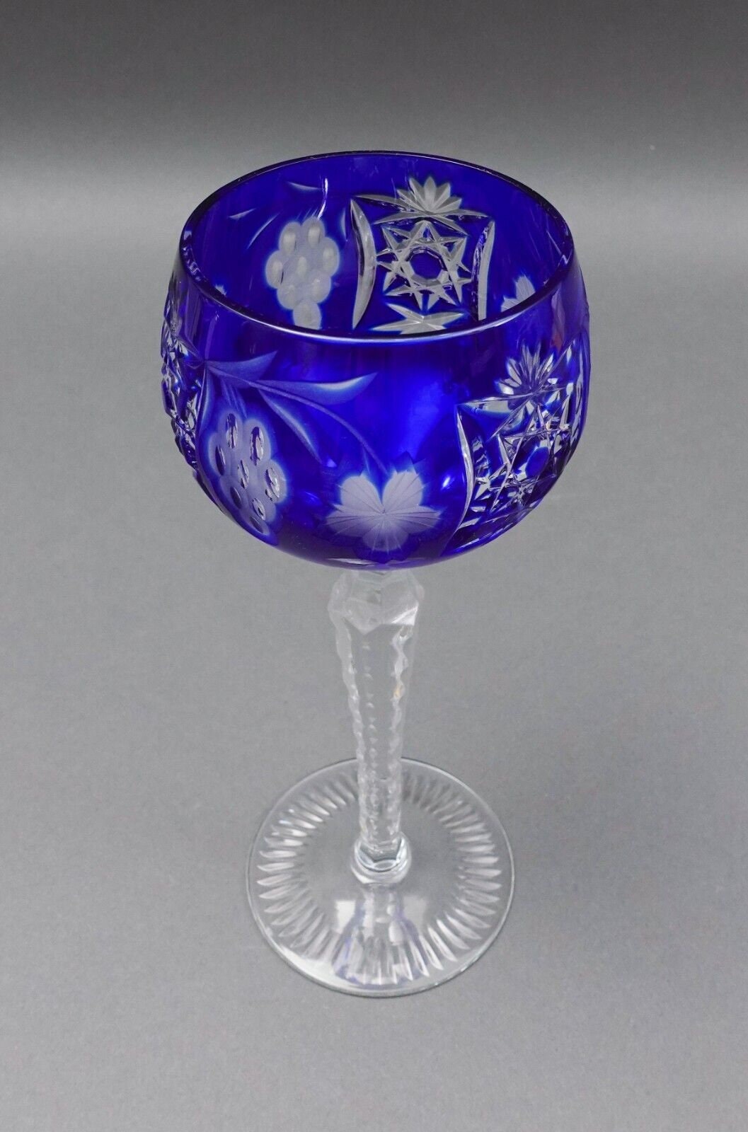 AJKA Crystal Marsala Cobalt Blue Cut To Clear 8.25" Wine Goblet Glasses Set Of 5