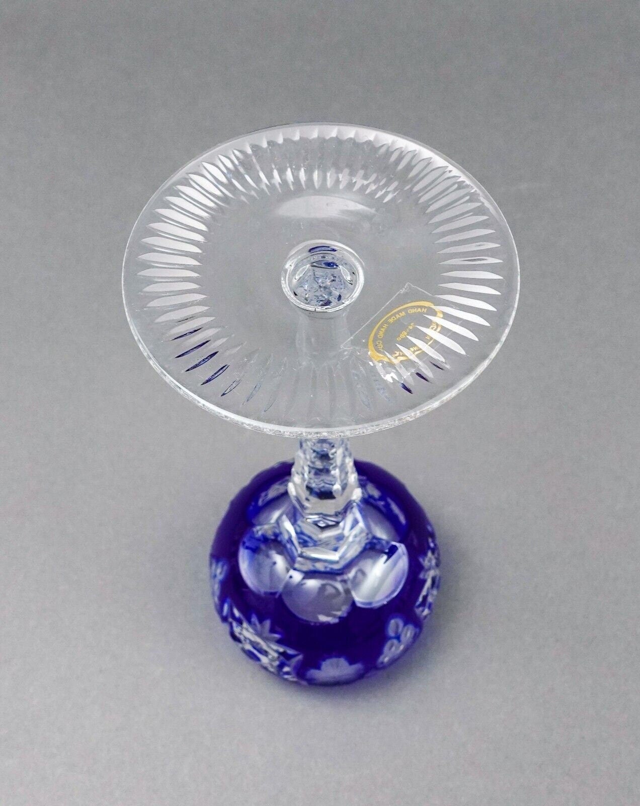 AJKA Crystal Marsala Cobalt Blue Cut To Clear 8.25" Wine Goblet Glasses Set Of 5