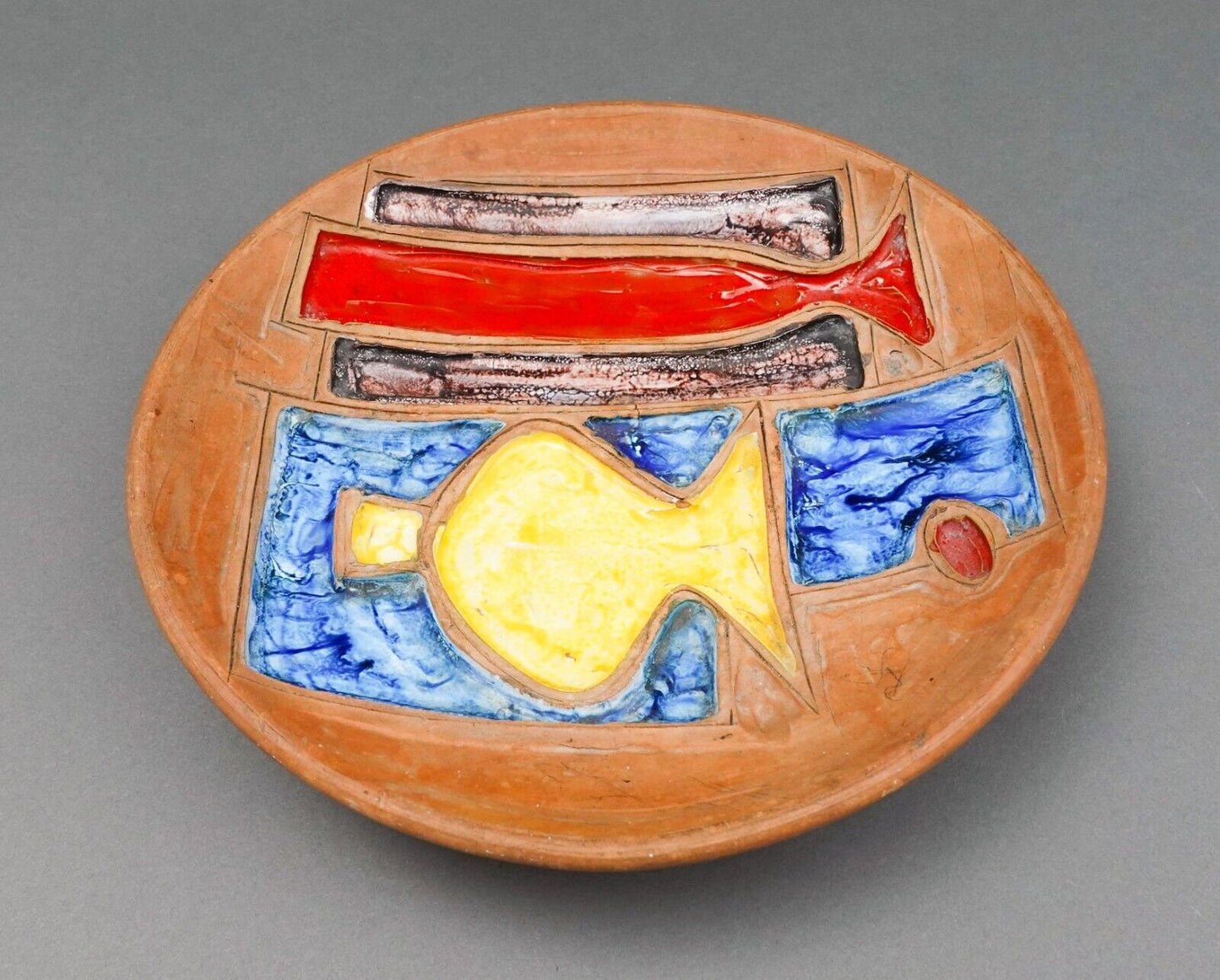 Raymor Bitossi Alvino Bagni Italy MCM Terra Cotta Art Pottery Plate 10 3/4"