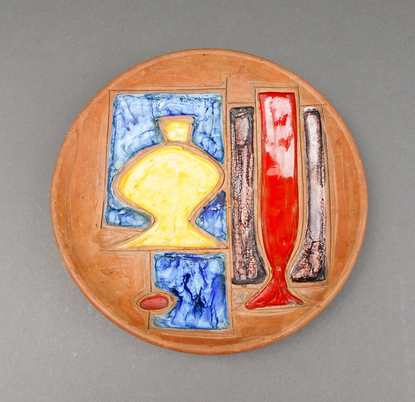 Raymor Bitossi Alvino Bagni Italy MCM Terra Cotta Art Pottery Plate 10 3/4"