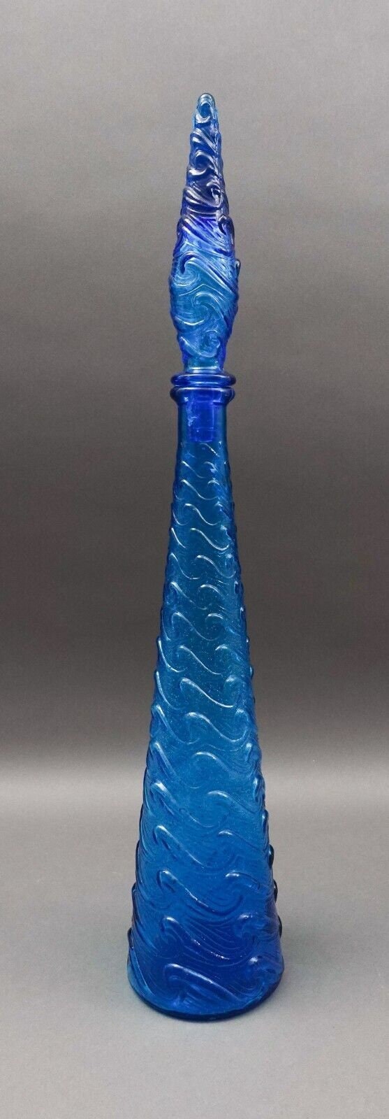 Empoli Italian Vintage MCM Blue Wave Art Glass Decanter Genie Bottle 22" (Read)