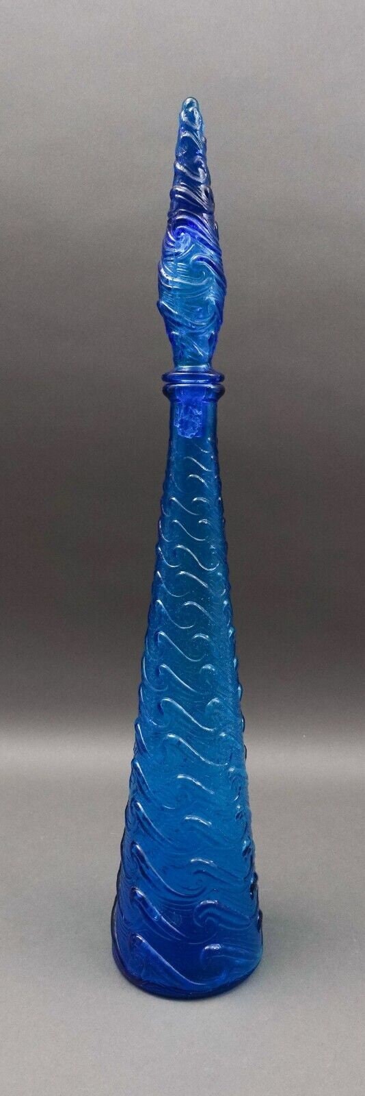 Empoli Italian Vintage MCM Blue Wave Art Glass Decanter Genie Bottle 22" (Read)
