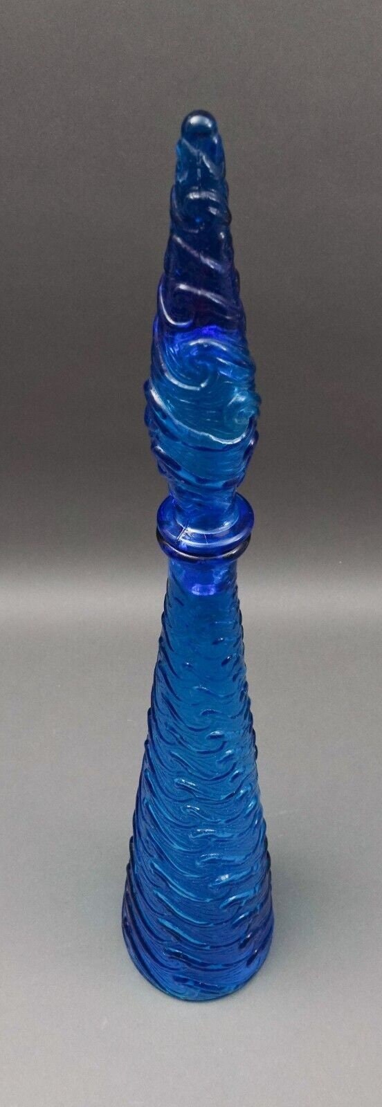 Empoli Italian Vintage MCM Blue Wave Art Glass Decanter Genie Bottle 22" (Read)