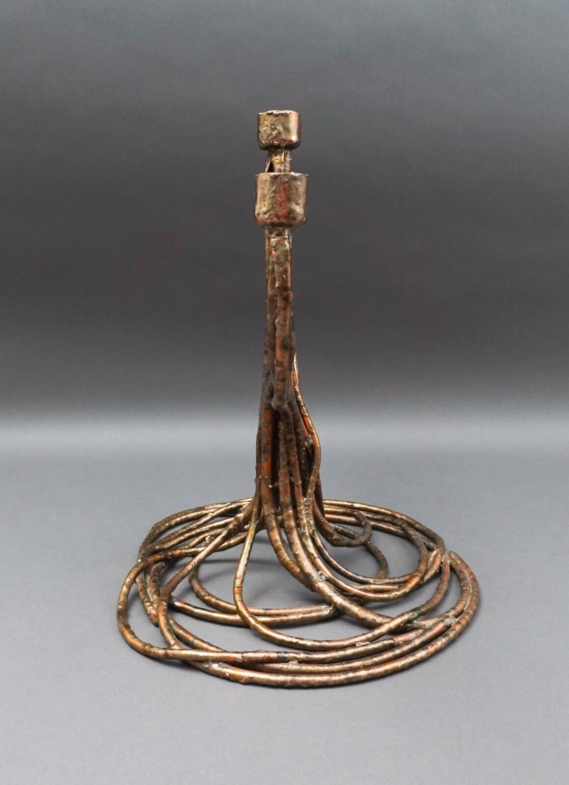 Roy R Butler Signed 1988 Brutalist Copper Judaica Hanukkah Menorah Sculpture 14"
