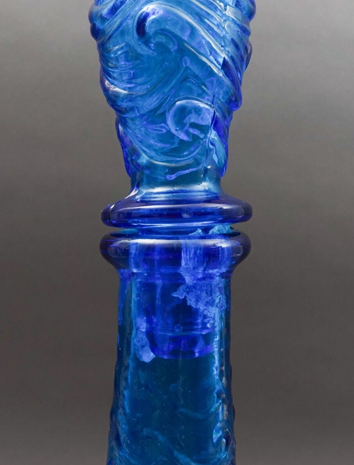 Empoli Italian Vintage MCM Blue Wave Art Glass Decanter Genie Bottle 22" (Read)