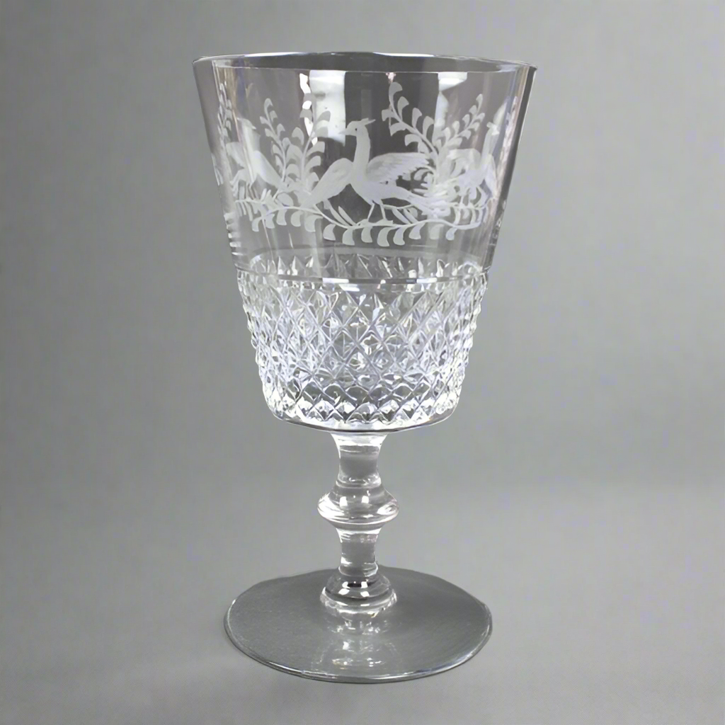 Val St. Lambert Birds of Paradise Etched Cut Crystal Glass Vase Pedestal Base