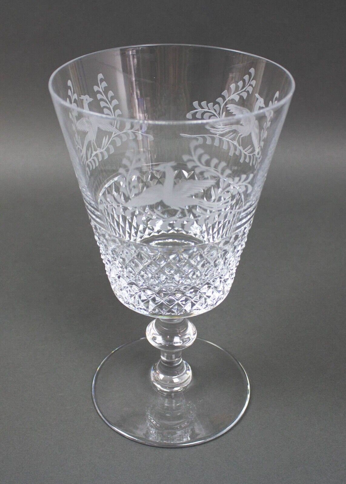 Val St. Lambert Birds of Paradise Etched Cut Crystal Glass Vase Pedestal Base