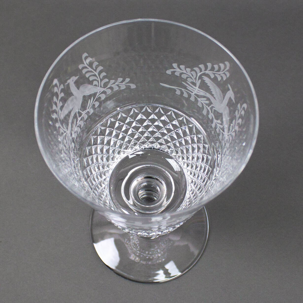 Val St. Lambert Birds of Paradise Etched Cut Crystal Glass Vase Pedestal Base