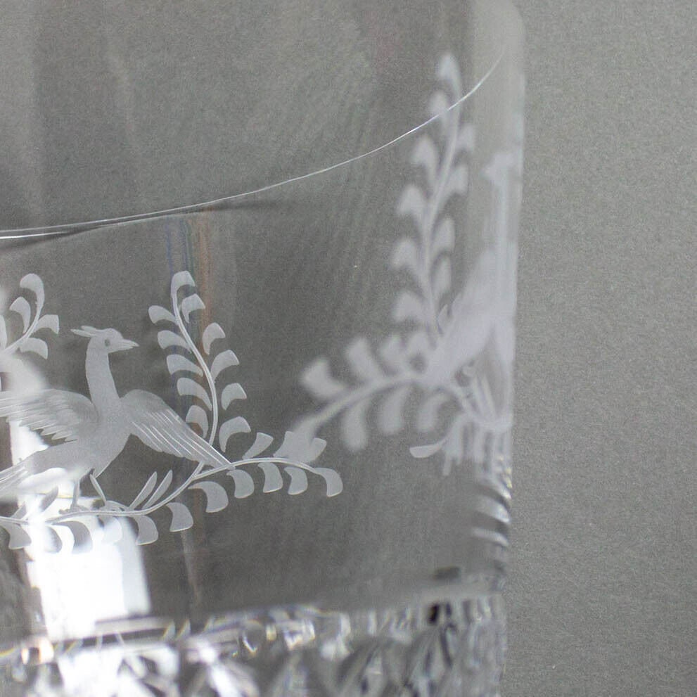 Val St. Lambert Birds of Paradise Etched Cut Crystal Glass Vase Pedestal Base