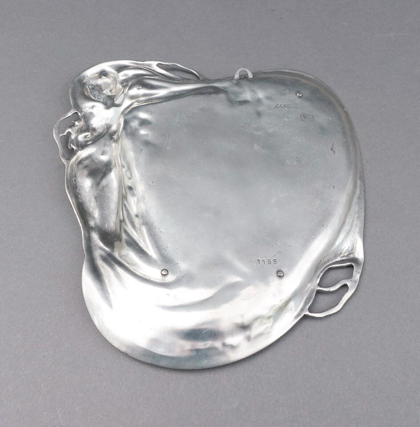 Achille Gamba (Italy 1881-1944) Art Nouveau Maiden & Harp 1155 Pewter Tray Plate