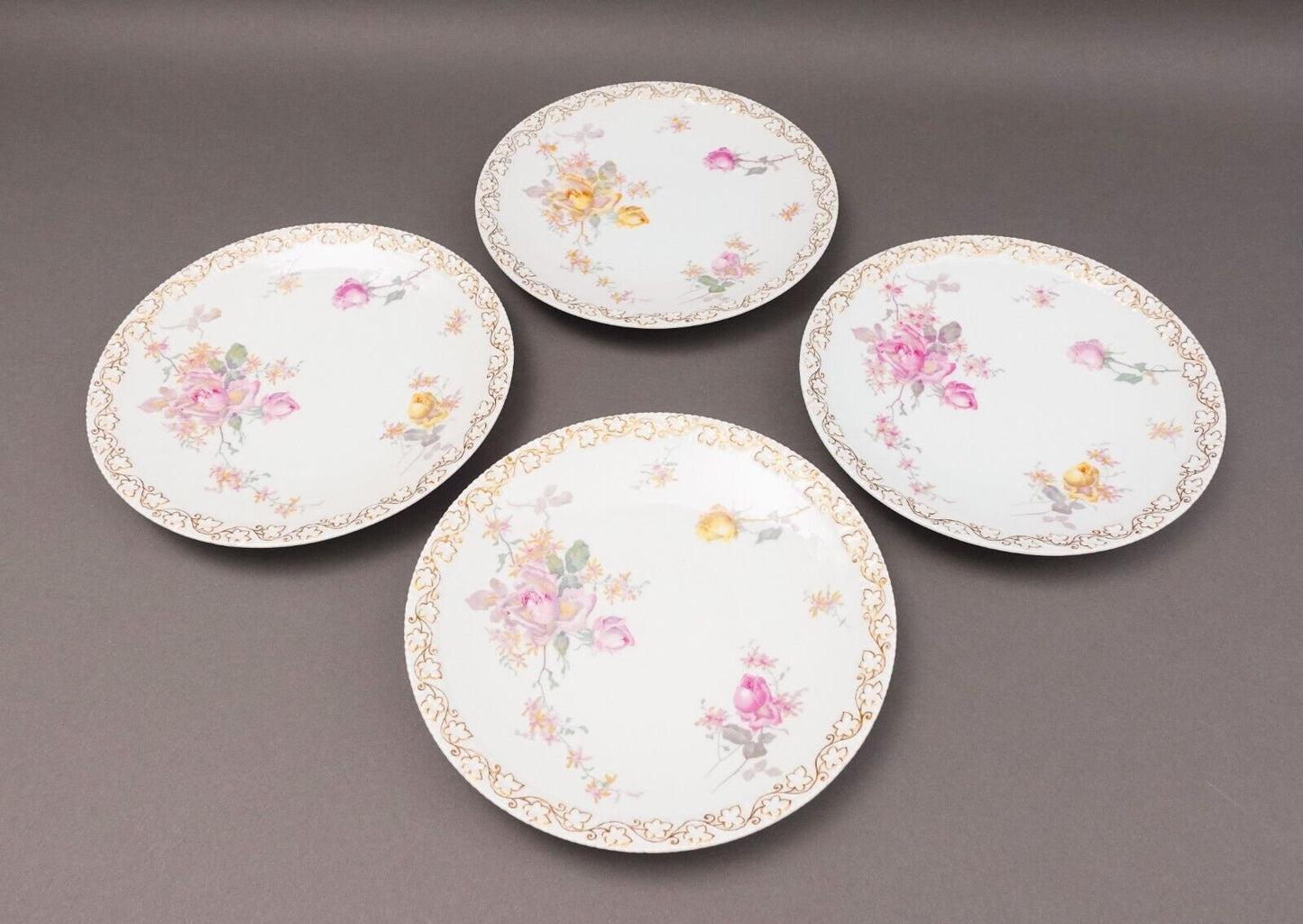 T&V Tresseman Vogt Limoges France Floral Porcelain 8 1/4" Salad Plate Set Of 4