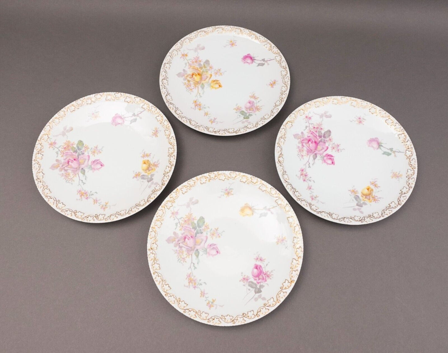 T&V Tresseman Vogt Limoges France Floral Porcelain 8 1/4" Salad Plate Set Of 4