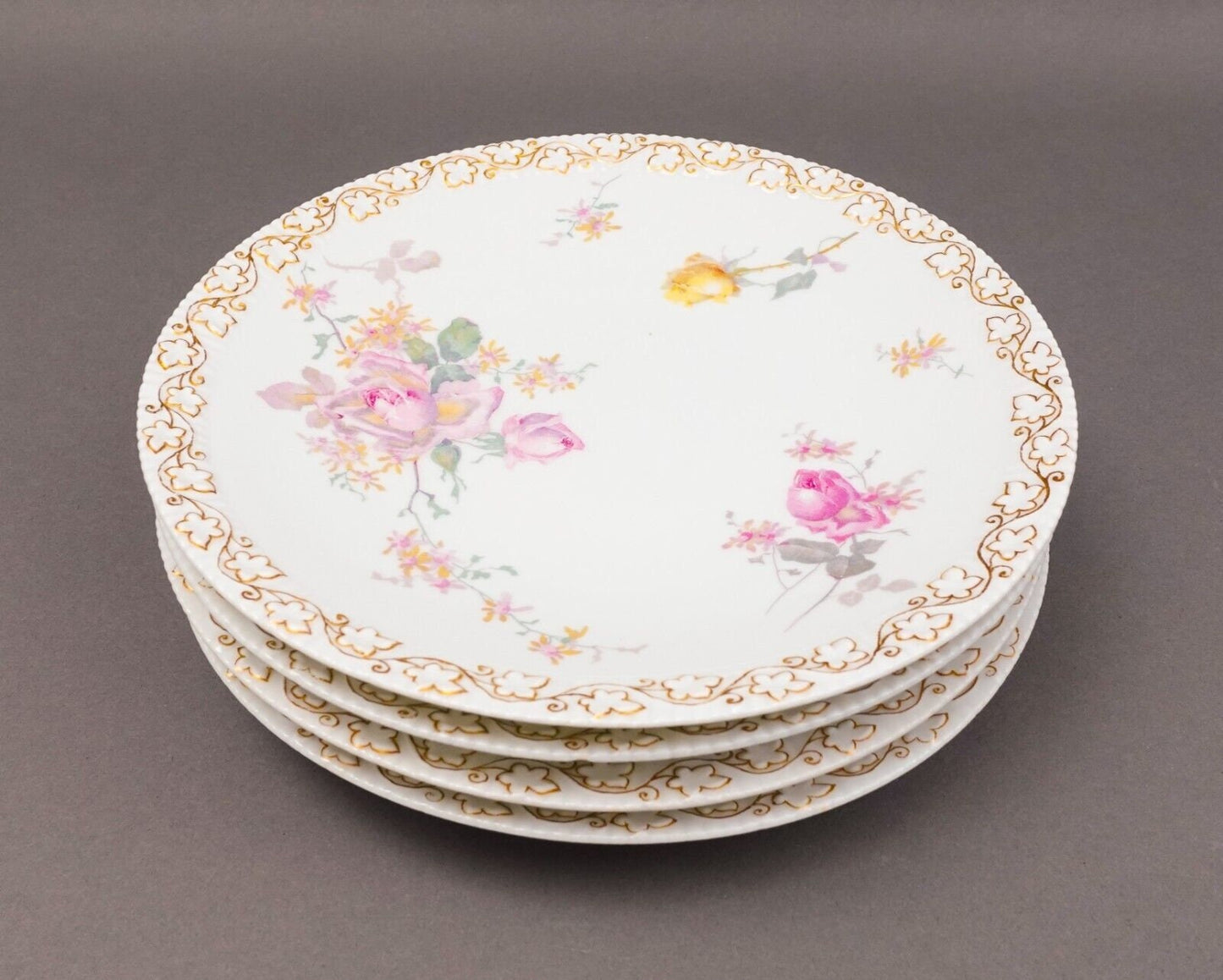 T&V Tresseman Vogt Limoges France Floral Porcelain 8 1/4" Salad Plate Set Of 4