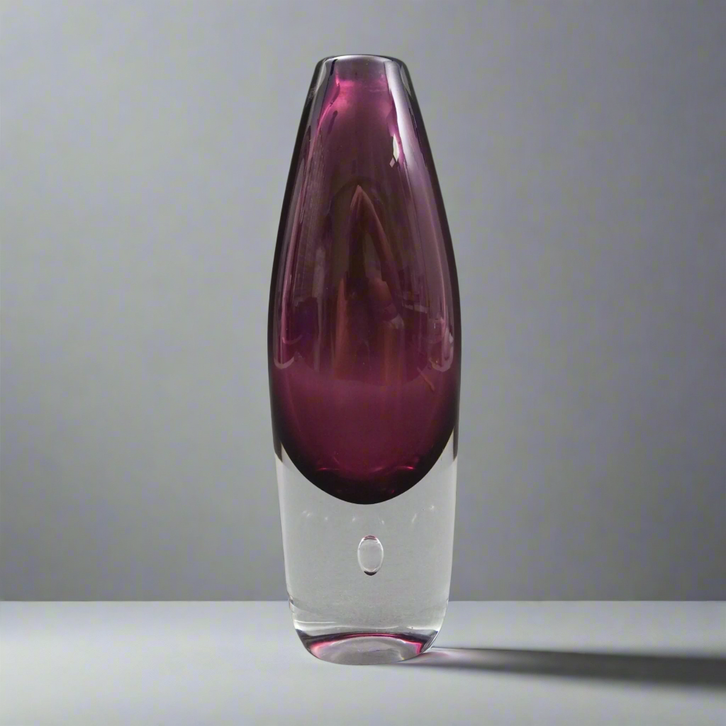 Afors Sweden GH211 Ernest Gordon Signed Purple Amethyst Art Glass Vase (Read)