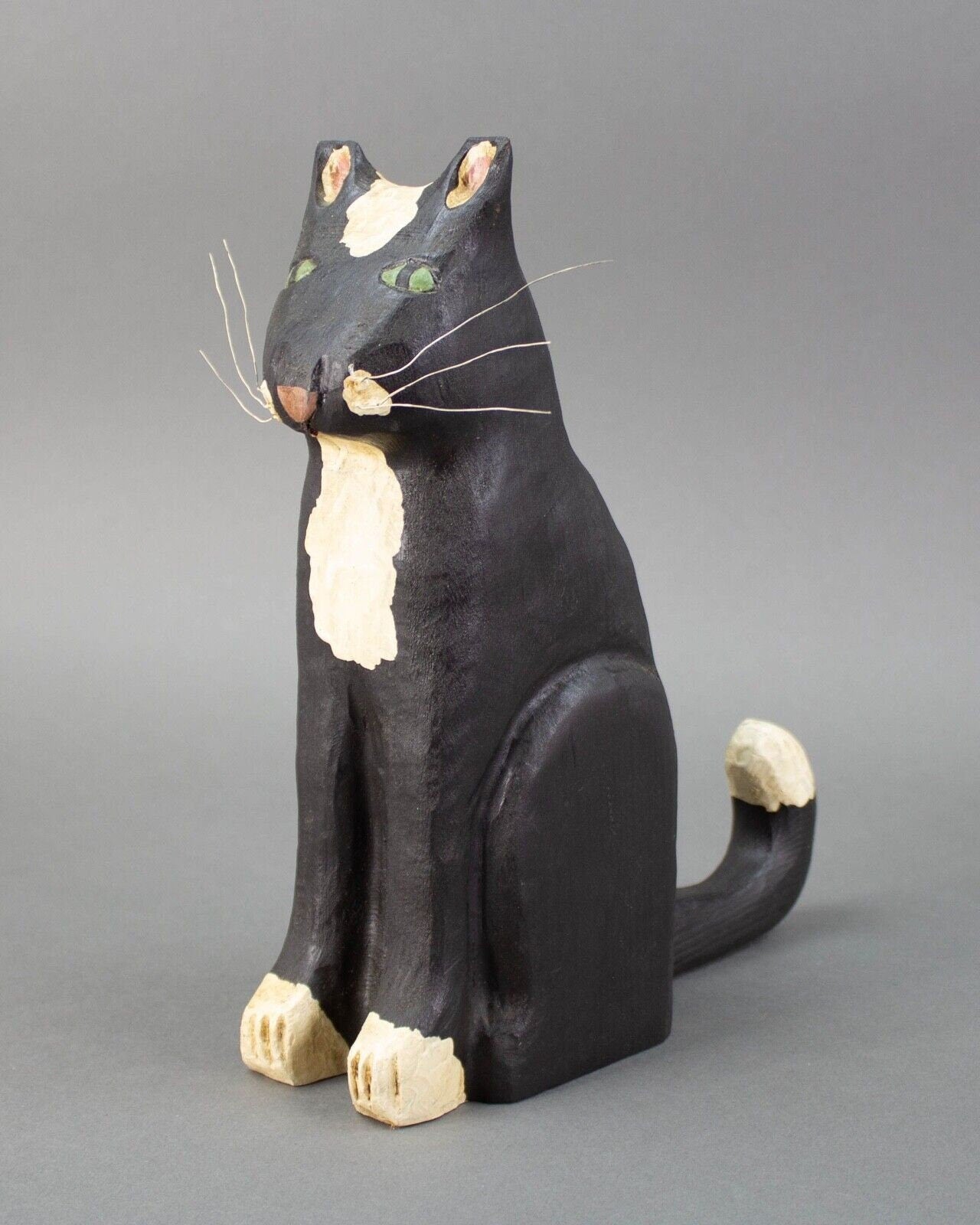 Ted & Reb Nichols 1987 Signed Folk Art Large Hand Carved Wood Cat 10 3/8"