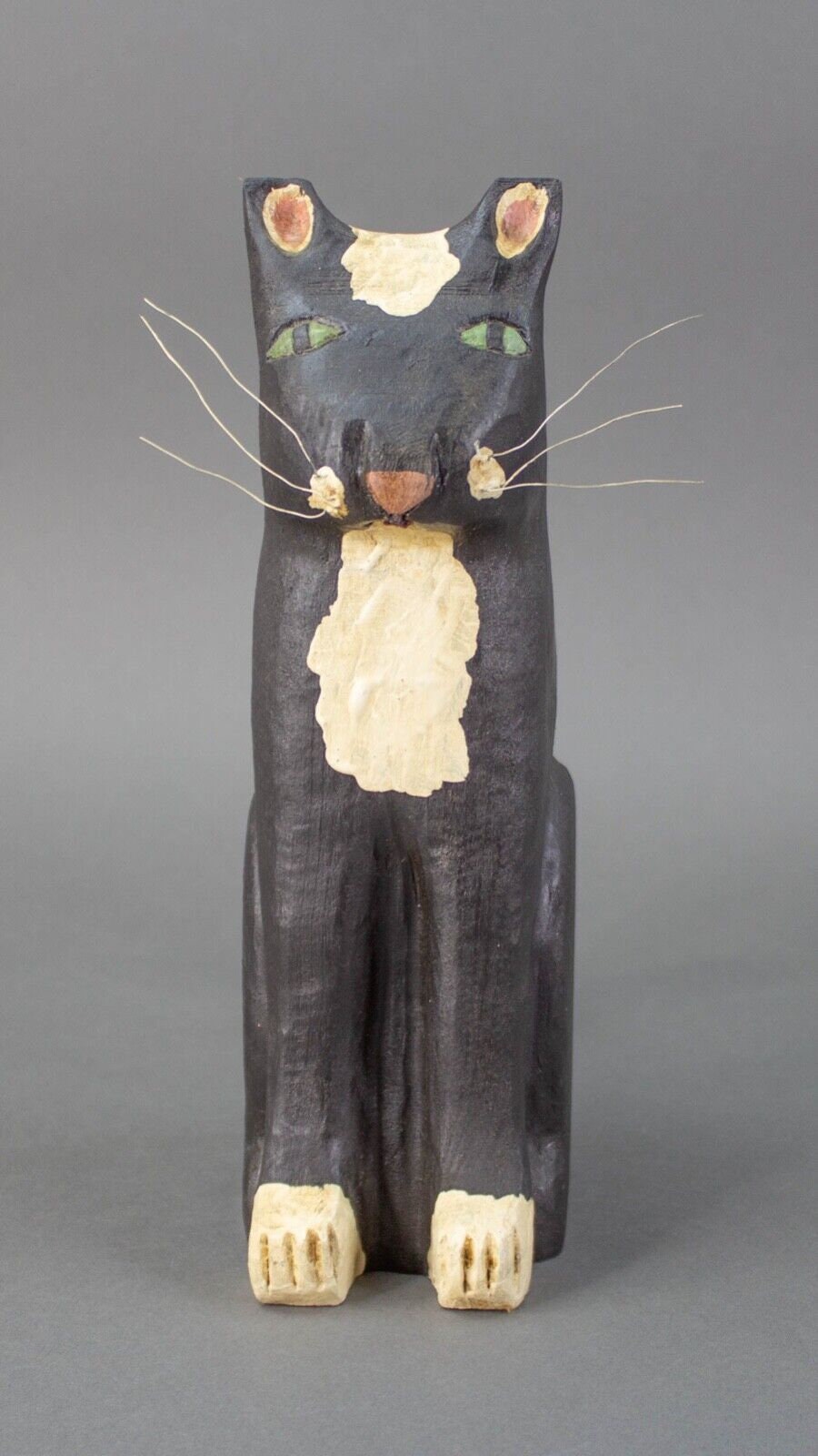 Ted & Reb Nichols 1987 Signed Folk Art Large Hand Carved Wood Cat 10 3/8"