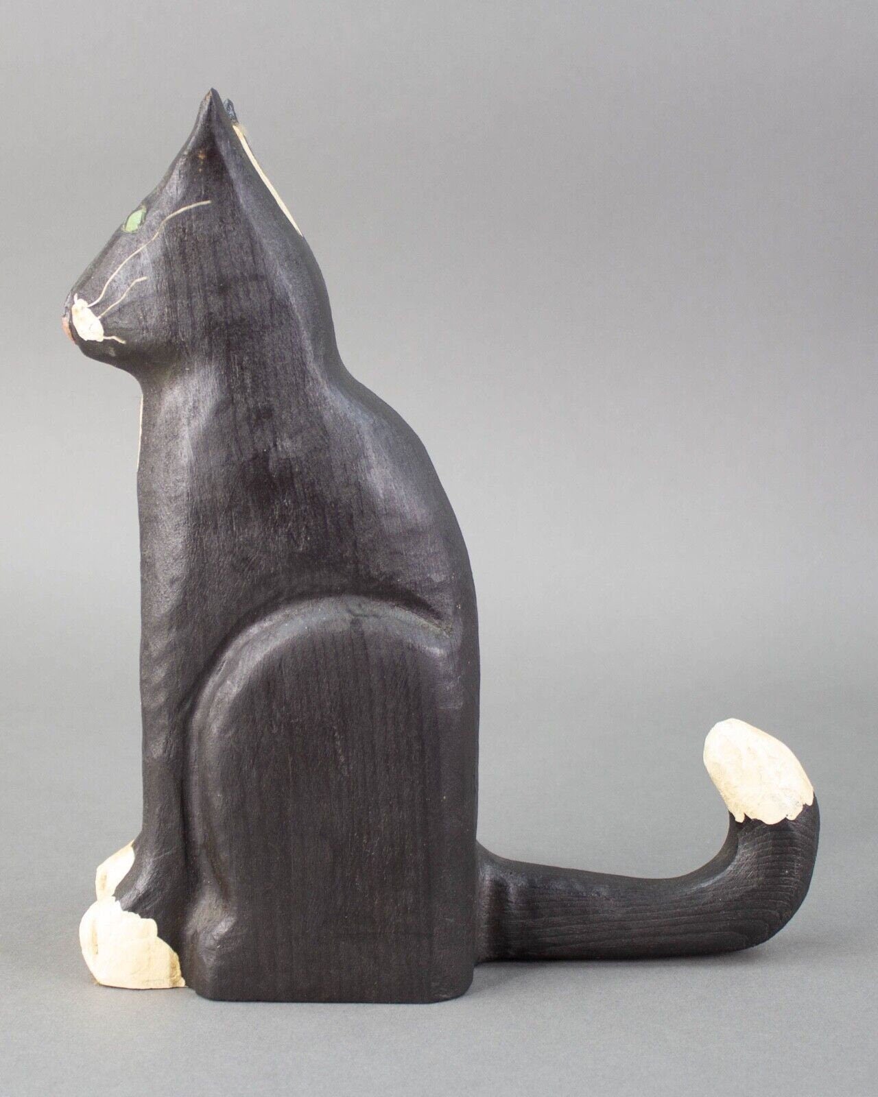 Ted & Reb Nichols 1987 Signed Folk Art Large Hand Carved Wood Cat 10 3/8"