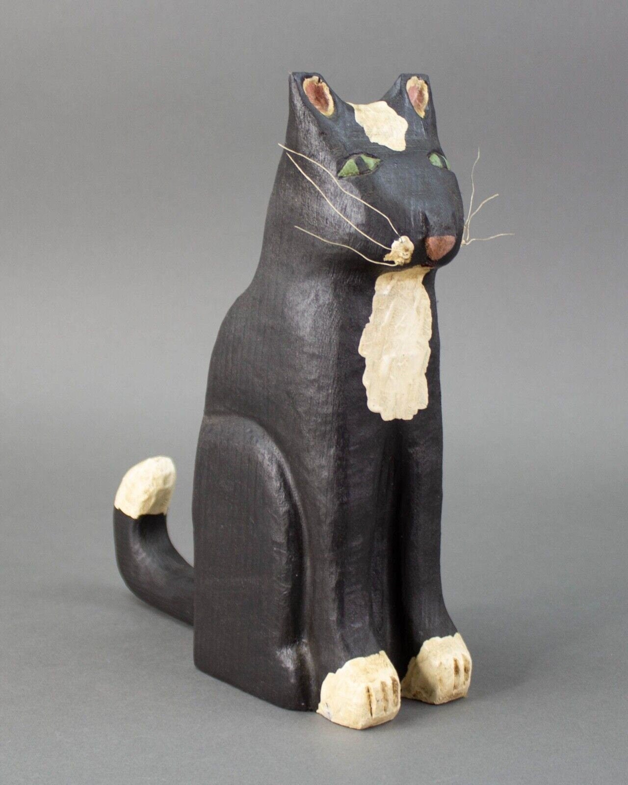 Ted & Reb Nichols 1987 Signed Folk Art Large Hand Carved Wood Cat 10 3/8"