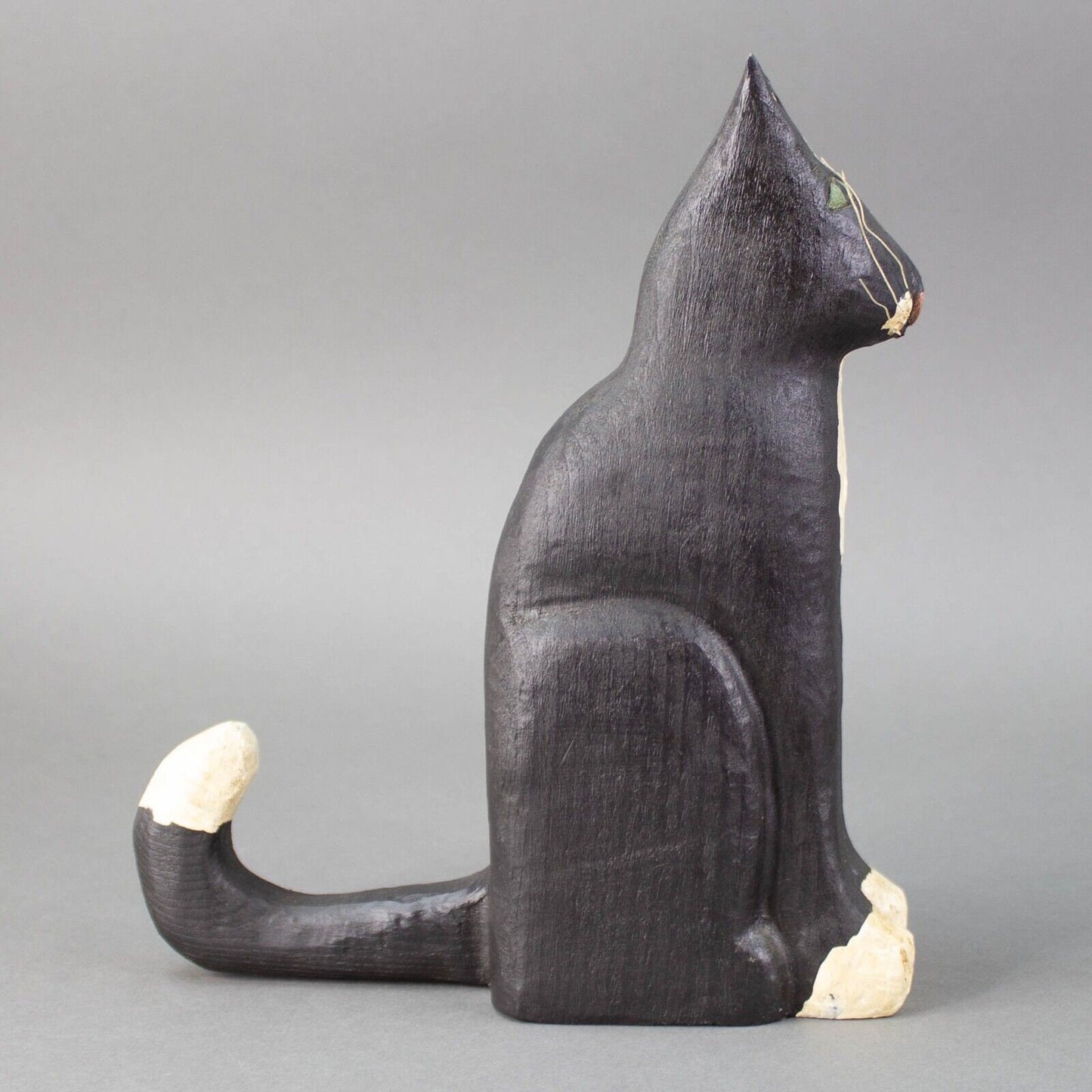 Ted & Reb Nichols 1987 Signed Folk Art Large Hand Carved Wood Cat 10 3/8"