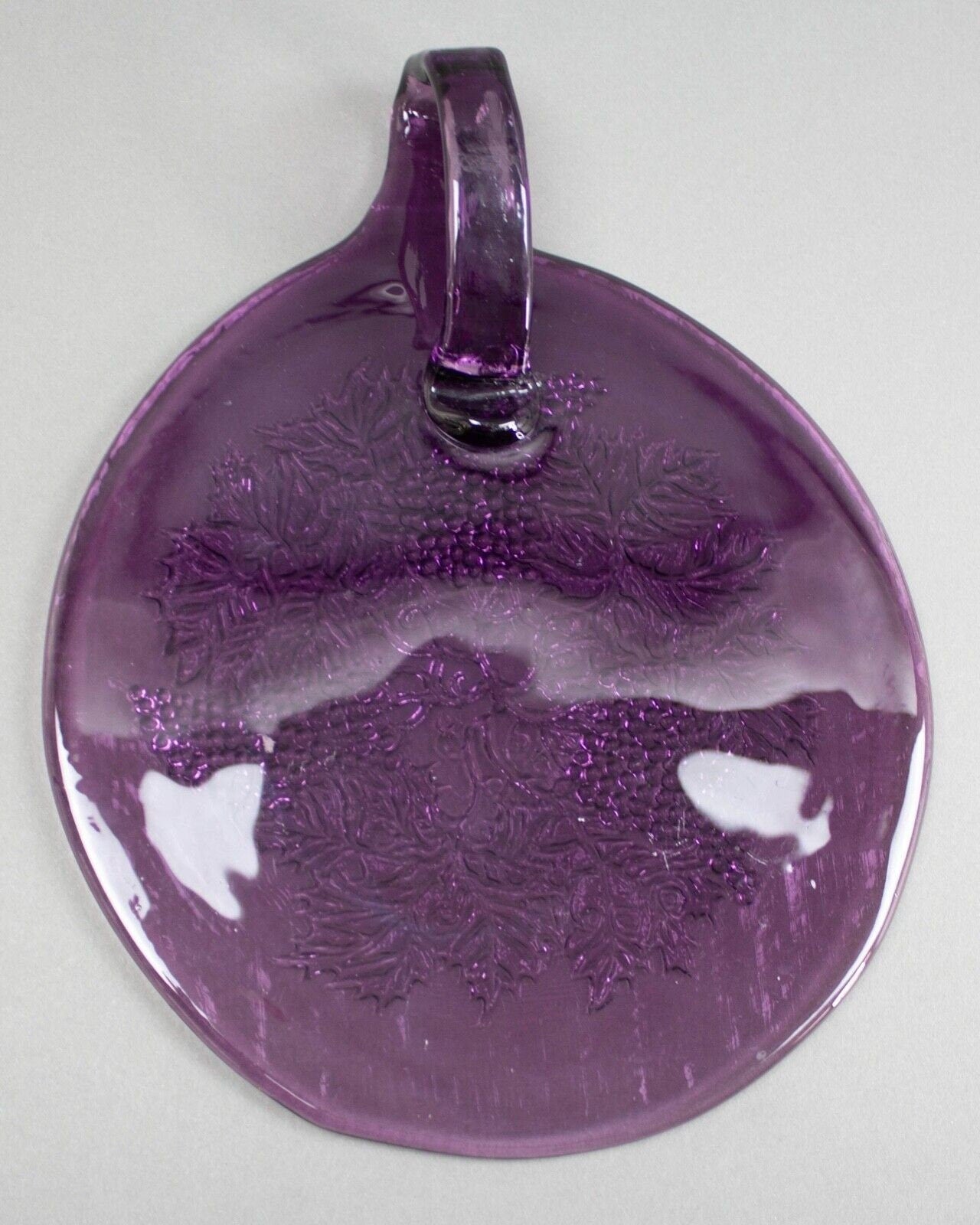 Vintage Blenko Grape Leaves Purple Art Glass Handled Cheese Tray Cutting Board