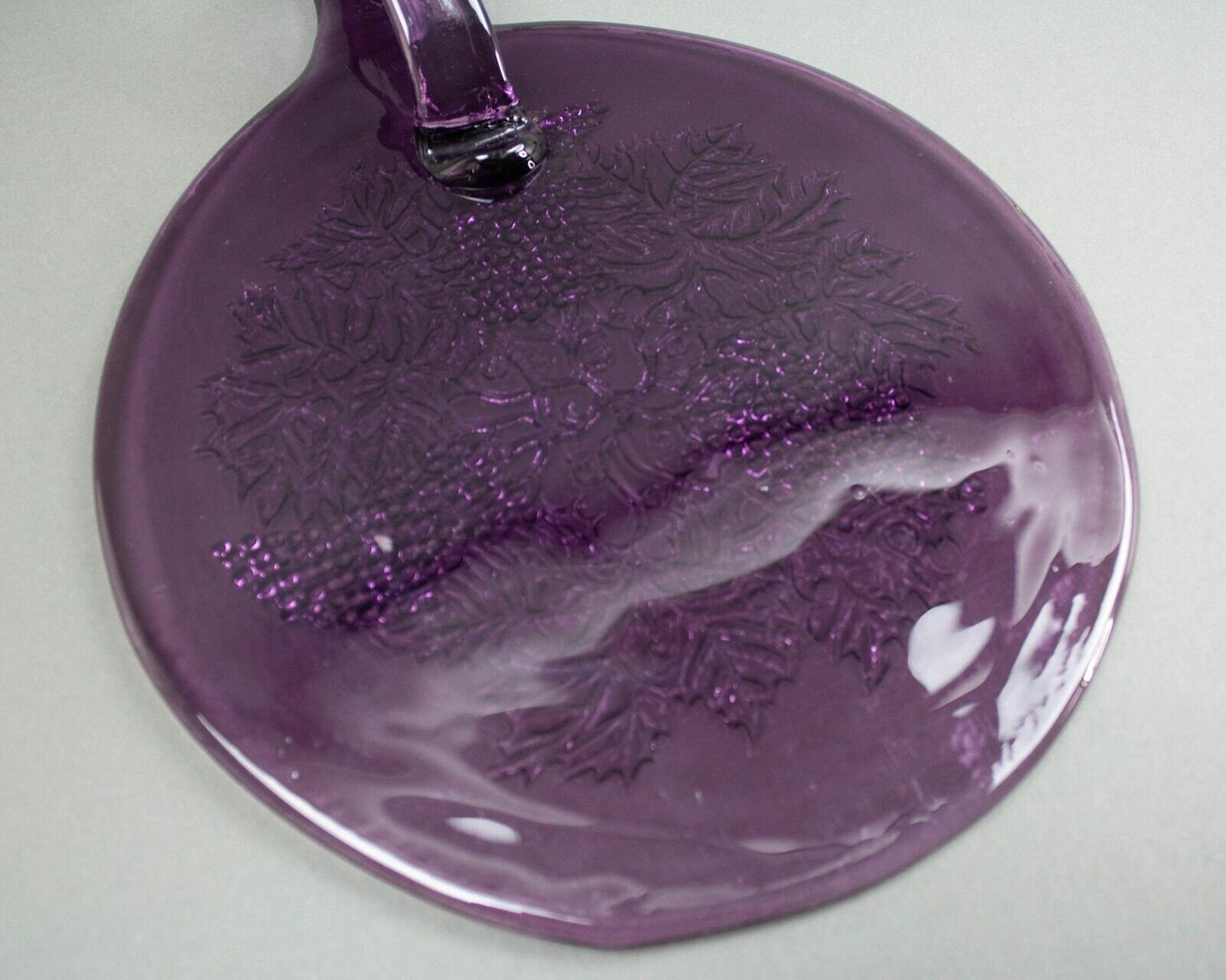 Vintage Blenko Grape Leaves Purple Art Glass Handled Cheese Tray Cutting Board