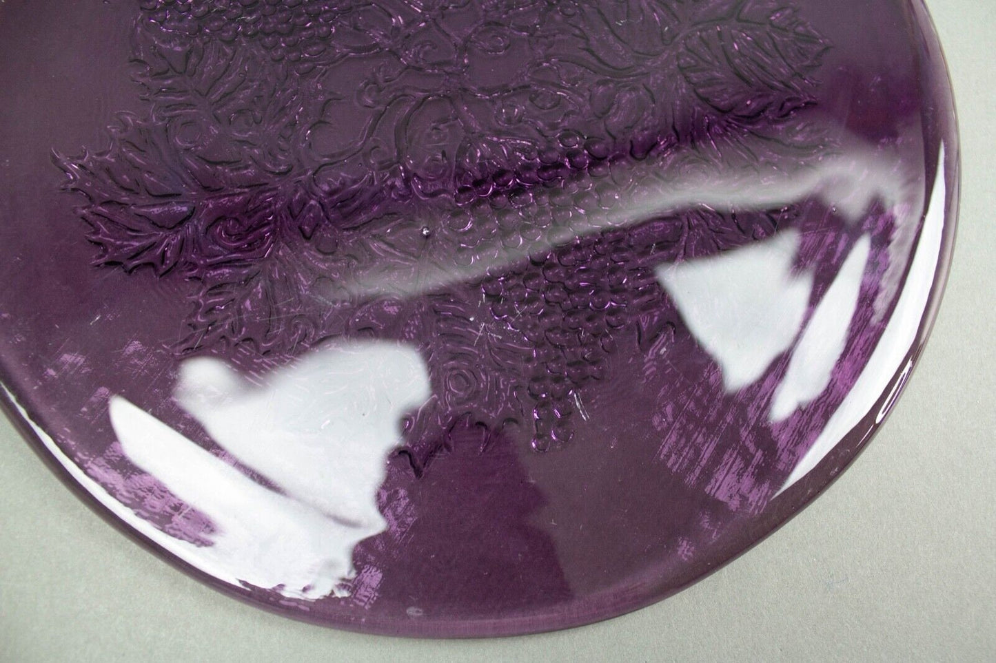 Vintage Blenko Grape Leaves Purple Art Glass Handled Cheese Tray Cutting Board