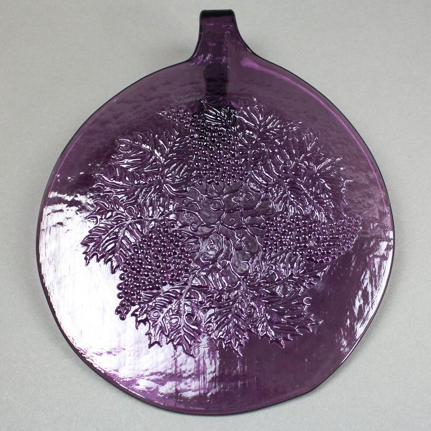 Vintage Blenko Grape Leaves Purple Art Glass Handled Cheese Tray Cutting Board