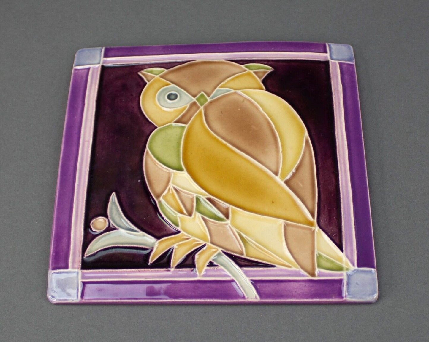 Gofer Israel Mid Century Modernist Ceramic Glazed Owl Wall Plaque Tile Rare