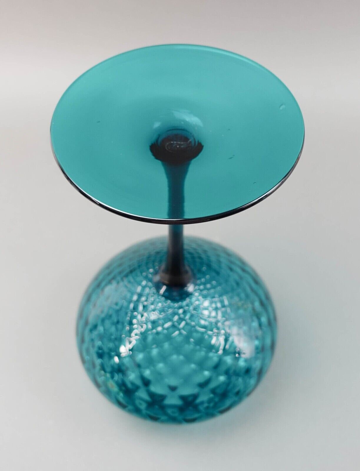 Empoli Italian MCM Teal Optic Art Glass Stem Goblet Bowl Compote Vase 12"