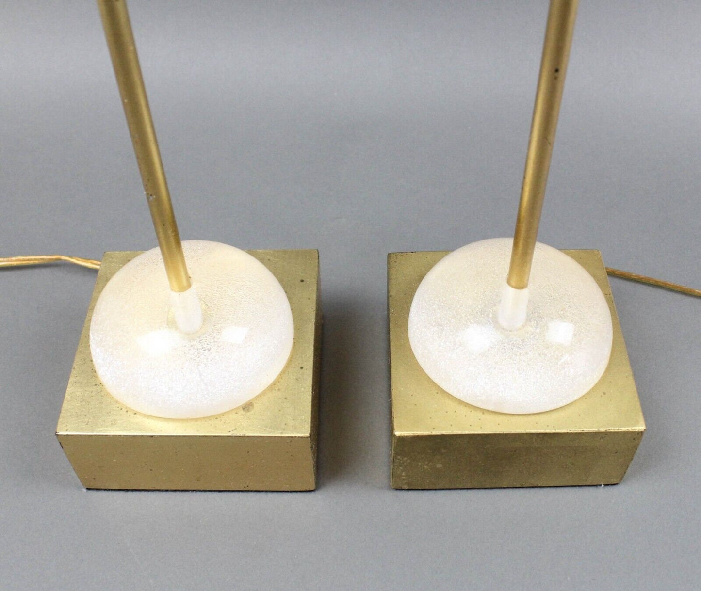 Roche Bobois Pair Of Gold Orb Table Lamps With Crackled Lucite Accents