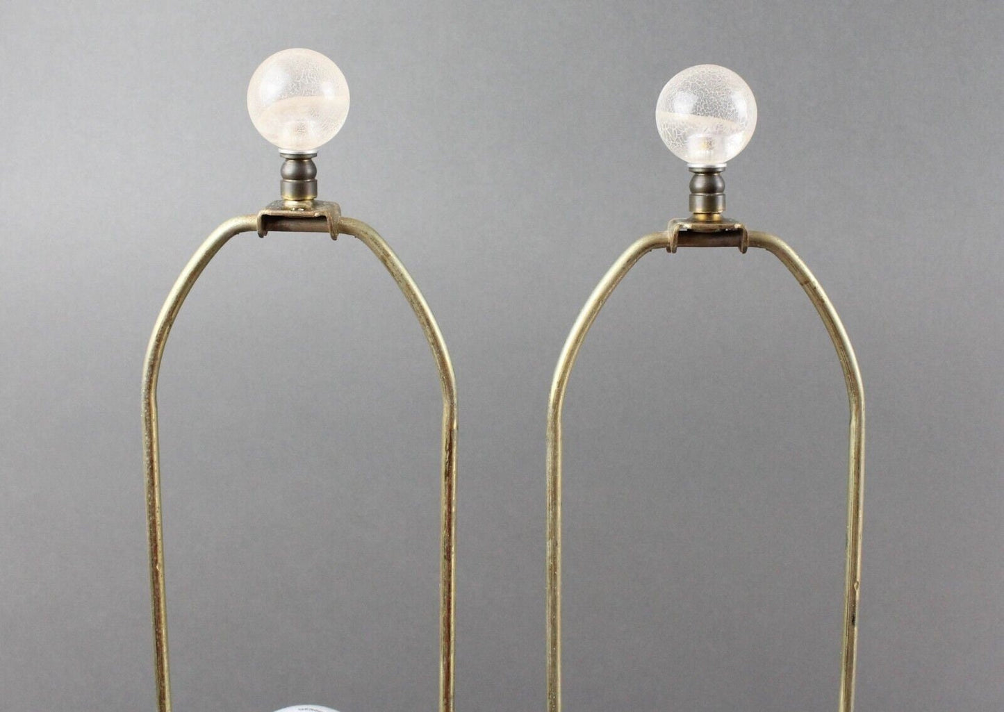 Roche Bobois Pair Of Gold Orb Table Lamps With Crackled Lucite Accents