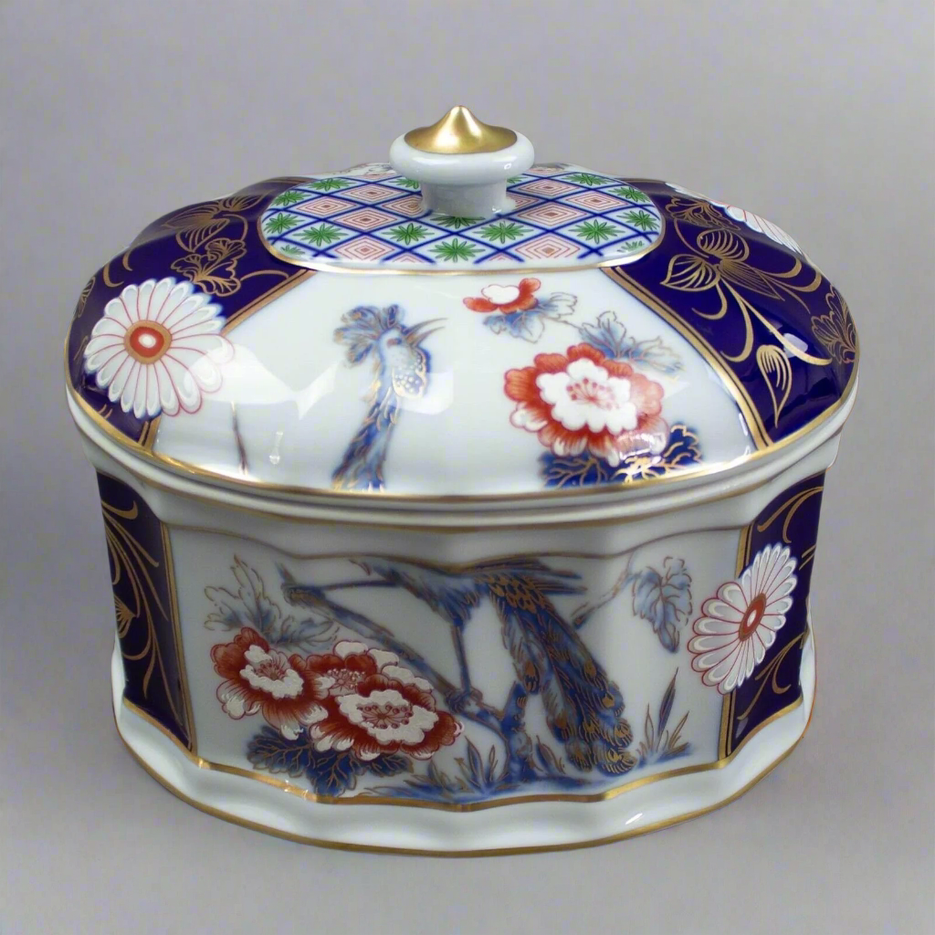 Vista Alegre Portugal Peacock Floral Gold Trim Porcelain Tea Candy Trinket Box