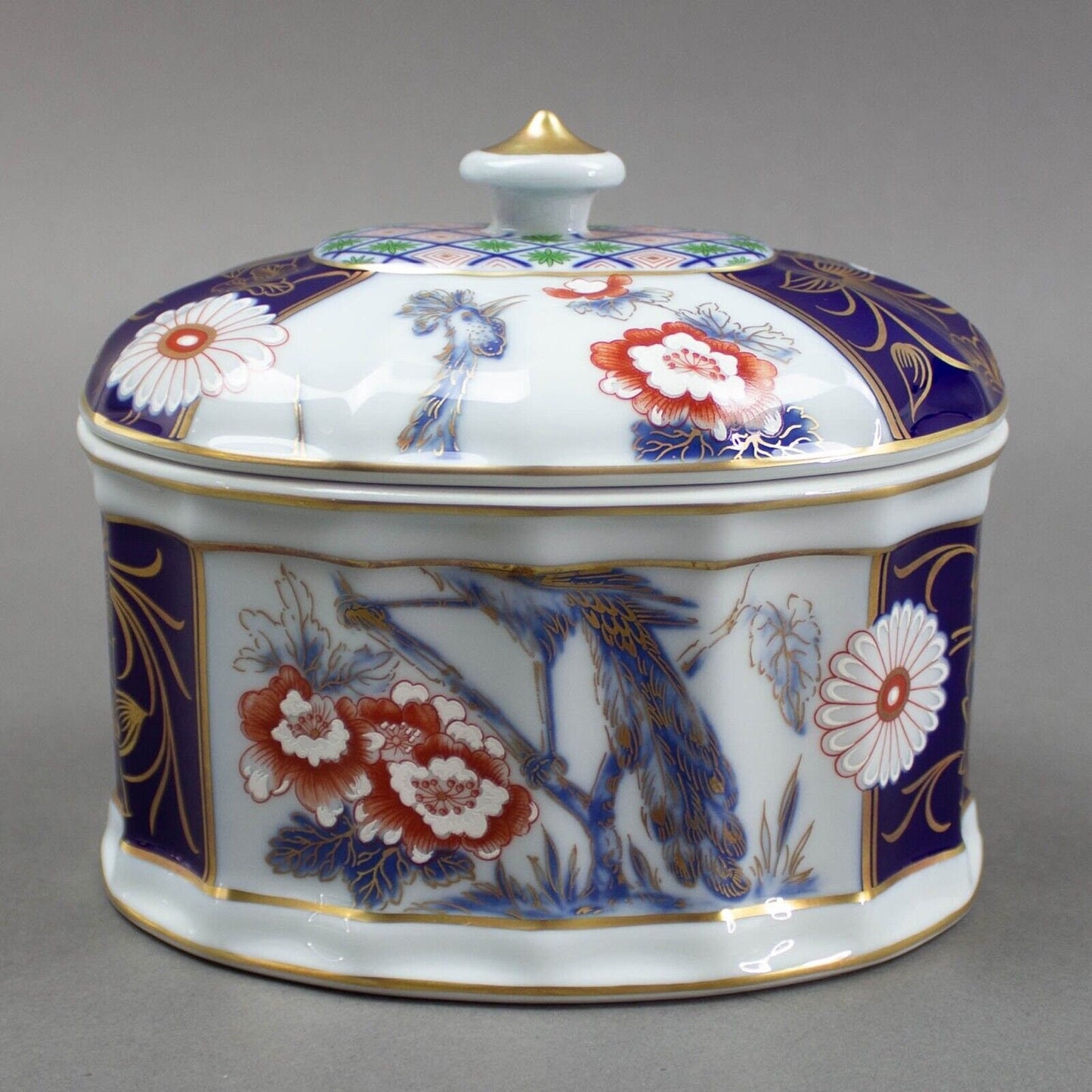 Vista Alegre Portugal Peacock Floral Gold Trim Porcelain Tea Candy Trinket Box