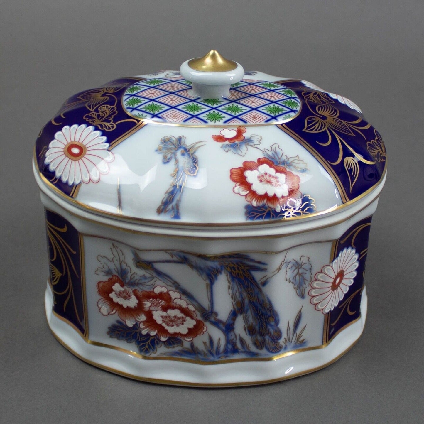 Vista Alegre Portugal Peacock Floral Gold Trim Porcelain Tea Candy Trinket Box