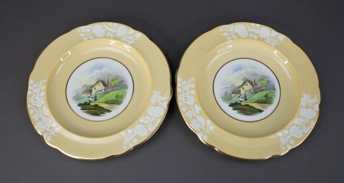 Spode Copeland WMH Plummer & Co NY Landscape Village Scene 8.75" Plates Set Of 2
